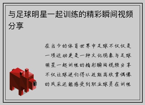 与足球明星一起训练的精彩瞬间视频分享