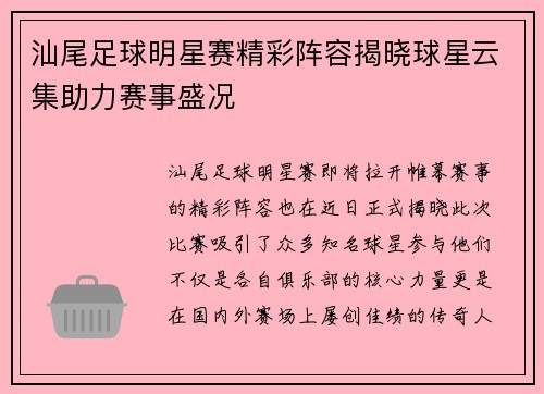 汕尾足球明星赛精彩阵容揭晓球星云集助力赛事盛况